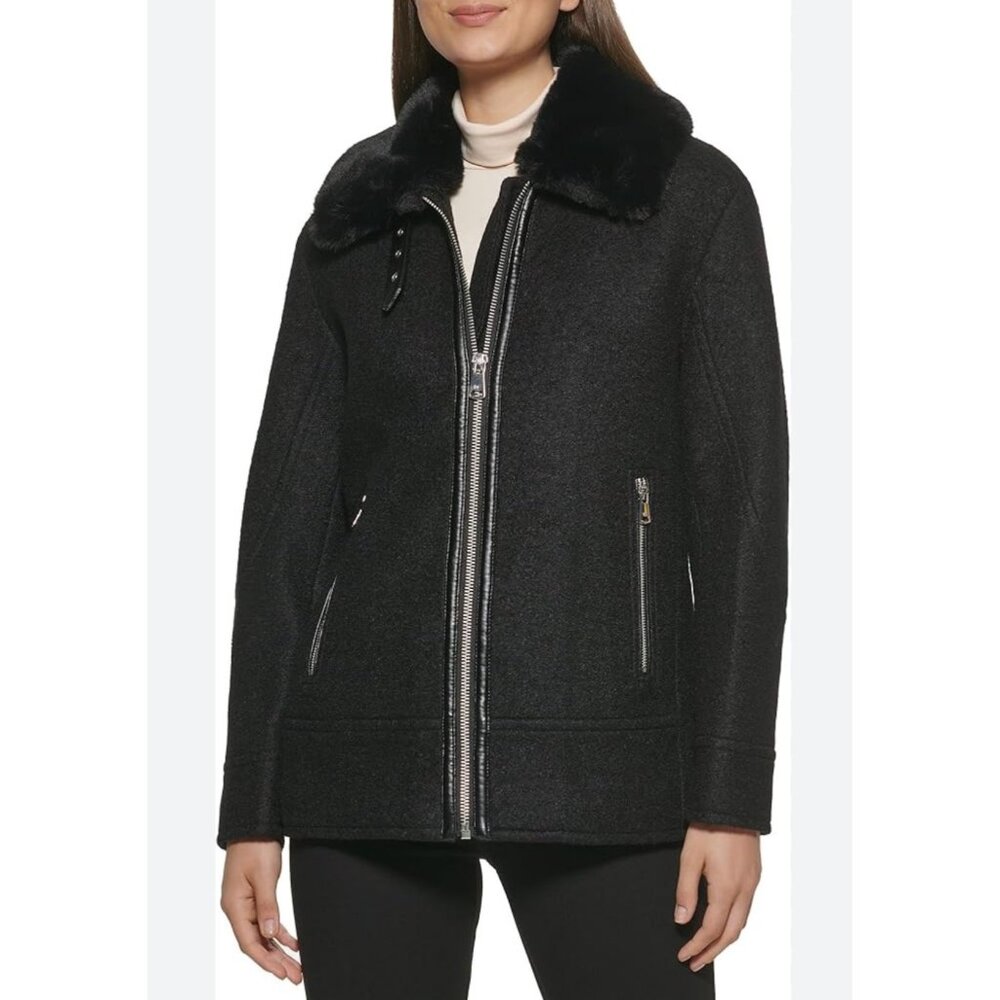 Kenneth Cole Womens Faux Fur Collar Jacket 2XL NWT